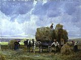 Cart Canvas Paintings - Harvesters Loading the Cart